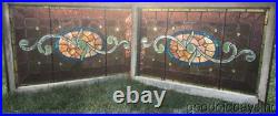 Pair of Antique Victorian Stained Beveled Leaded Glass Transom Windows