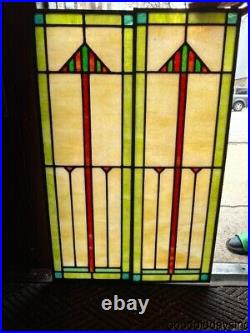 Pair of Art Deco Stained Leaded Glass Windows Circa 1925