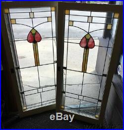 Pair of Beautiful Antique 1920's Stained Leaded Glass Doors / Windows