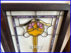 Pair of Beautiful Antique Bungalow Stained Leaded Glass Windows 32x24