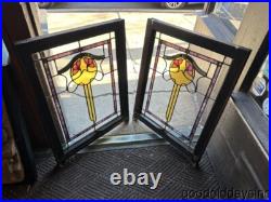 Pair of Beautiful Antique Bungalow Stained Leaded Glass Windows 32x24