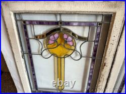 Pair of Beautiful Antique Bungalow Stained Leaded Glass Windows 32x24