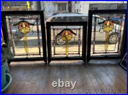 Pair of Beautiful Antique Bungalow Stained Leaded Glass Windows 32x24