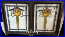 Pair of Beautiful Antique Bungalow Stained Leaded Glass Windows 32x24