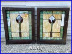 Pair of Beautiful Antique Stained Leaded Glass Windows from Chicago Circa 1915