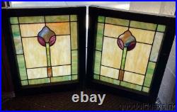Pair of Beautiful Antique Stained Leaded Glass Windows from Chicago Circa 1915