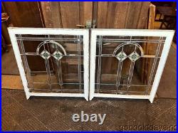 Pair of Chicago Bungalow Arts & Crafts Stained Leaded Glass Windows 34 x 30