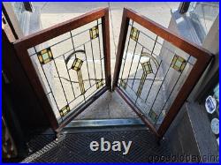 Pair of Chicago Bungalow Style Stained Leaded Glass Window Windows Circa 1925