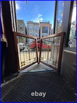 Pair of Chicago Bungalow Style Stained Leaded Glass Window Windows Circa 1925