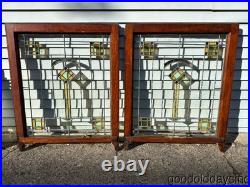 Pair of Chicago Bungalow Style Stained Leaded Glass Window Windows Circa 1925