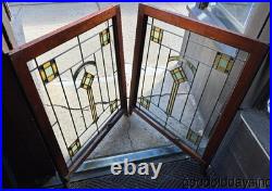 Pair of Chicago Bungalow Style Stained Leaded Glass Window Windows Circa 1925