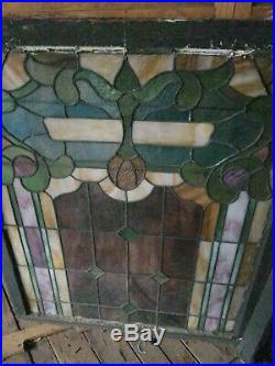 Pair of Leaded Stain Glass Windows from Local Church Frame Needs Repair