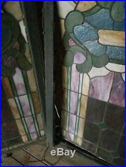 Pair of Leaded Stain Glass Windows from Local Church Frame Needs Repair