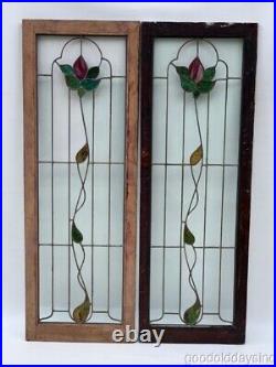 Pair of Leaded & Stained Glass Cabinet Bookcase Doors / Window from Chicago