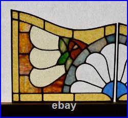 Pair of Vintage French Art Deco Stained Glass Panels with Copper Frames