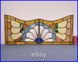 Pair of Vintage French Art Deco Stained Glass Panels with Copper Frames
