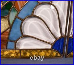 Pair of Vintage French Art Deco Stained Glass Panels with Copper Frames