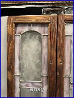Pair of Vintage Leaded Slag Glass Built In Cabinet Door Panels