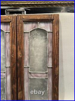 Pair of Vintage Leaded Slag Glass Built In Cabinet Door Panels