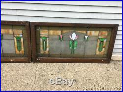 Pair of Wonderful Stained Leaded Glass Transom Windows 44 by 23 Circa 1920