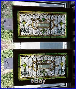 Pair of antique Victorian stained leaded glass windows