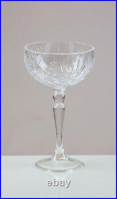 Peacelily 6 Champagne Coupe/ Saucers 24% LEAD CRYSTAL 100% HANDMADE