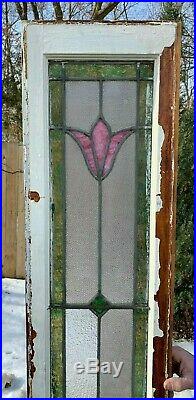 Pr Antique Leaded Flower Stained Glass Side lights 12X84 Door Window Vtg 65-20J