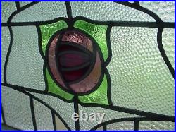 Pretty Arched Top English Rose Leaded Stained-Glass Windows 30 X 20 1/4