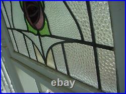 Pretty Arched Top English Rose Leaded Stained-Glass Windows 30 X 20 1/4