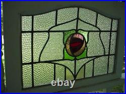 Pretty Arched Top English Rose Leaded Stained-Glass Windows 30 X 20 1/4