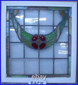 Pretty Floral Midsize Old English Leaded Stained Glass Window 21.5 X 23.25
