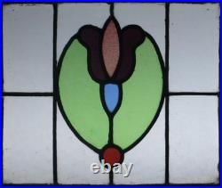 Pretty Floral Old English Leaded Stained Glass Window 19.75 X 17.25