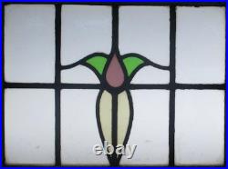 Pretty Floral Old English Leaded Stained Glass Window 21 X 17
