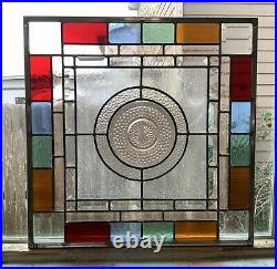 Queen Anne And A Plate Leaded Stained Glass Window Panel- 20 5/8 X 20 5/8