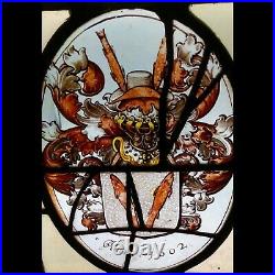 RARE MUSEUM QUALITY EARLY 17th C. FLEMISH STAINED GLASS WINDOW PANEL. Dated 1602