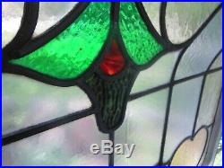 RD53 Lovely Large Transom Style Leaded Stained Glass Window 31 1/4 W X 21 T