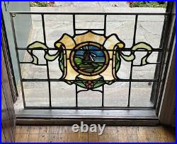 RESTORED ANTIQUE 1920s LEADED STAINED GLASS WINDOW, LIGHTHOUSE THEME