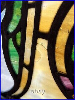 RESTORED ANTIQUE 1920s LEADED STAINED GLASS WINDOW, LIGHTHOUSE THEME