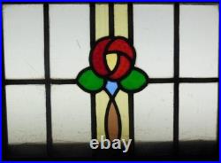 ROSE OLD ENGLISH LEADED STAINED GLASS WINDOW Unframed w Hooks 16.75 X 12.25