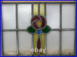 ROSE OLD ENGLISH LEADED STAINED GLASS WINDOW Unframed w Hooks 16.75 X 12.25