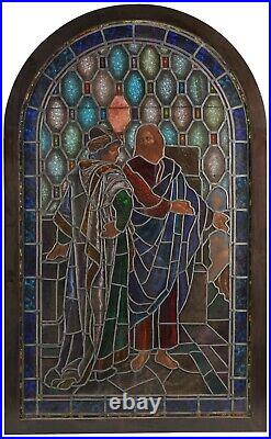 Rare 19th Century American Stained Leaded Glass Window Religious Jesus Story