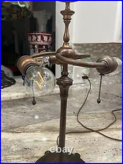 Rare Antique Reed & Barton Leaded Glass Bronze Lamp, Handel Era