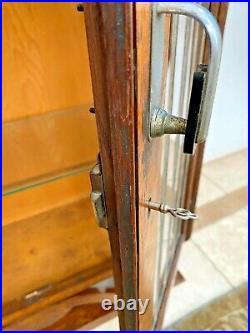 Rare Art Deco Bookcase Double Door Locking curio china cabinet Oak Leaded glass