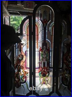 Rare Deco Style Leaded Stained Glass Window Birds Of Paradise Screen Shipping Ok