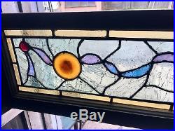 Rare Old Transom Leaded Glass Stained Window Jewels Roundels Shield Crackle
