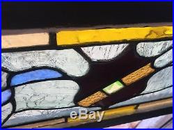 Rare Old Transom Leaded Glass Stained Window Jewels Roundels Shield Crackle
