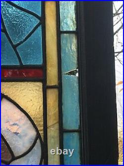 Rare Victorian Leaded Stained Glass SPIDER WEB And FLORAL Window Ship Ok