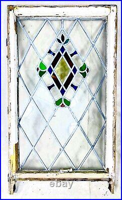 Real Stain Glass Window in Real Wood Frame with Real leaded panels Great Patina