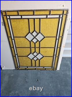 Reclaimed Stained Glass Window 30x25 Amber White