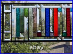Rectangular stained glass panel rainbow, window hanging, sidelight, transom